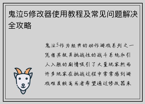 鬼泣5修改器使用教程及常见问题解决全攻略
